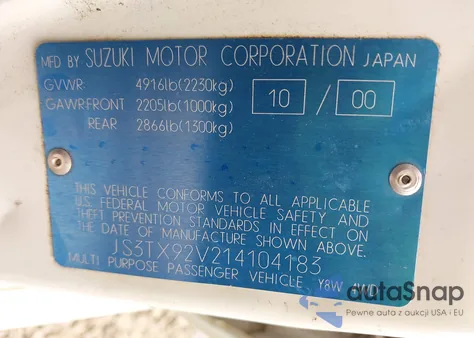 2001 Suzuki Grand Vitara Xl-7 Plus/Standard/Touring from USA, damaged, VIN JS3TX92V214104183